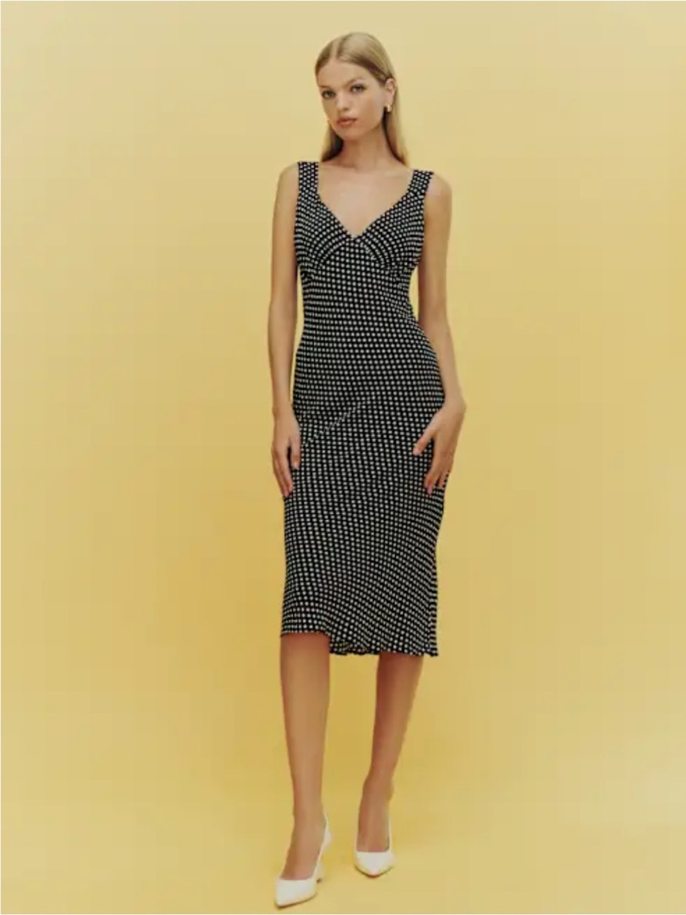 Reformation Black and White Polka Dot Midi Dress